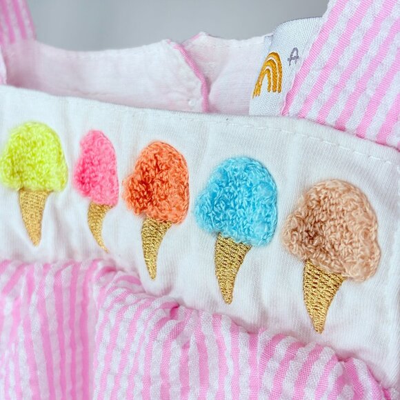 Baby Girls Seersucker Pastel Ice Cream Cone Bubble Romper Outfit 3m / 6m - Picture 2 of 9